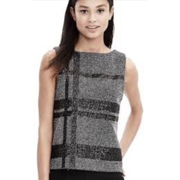 Banana Republic Black Gray Sequin Striped Tweed Sleeveless Top Size 4 - Picture 1 of 9
